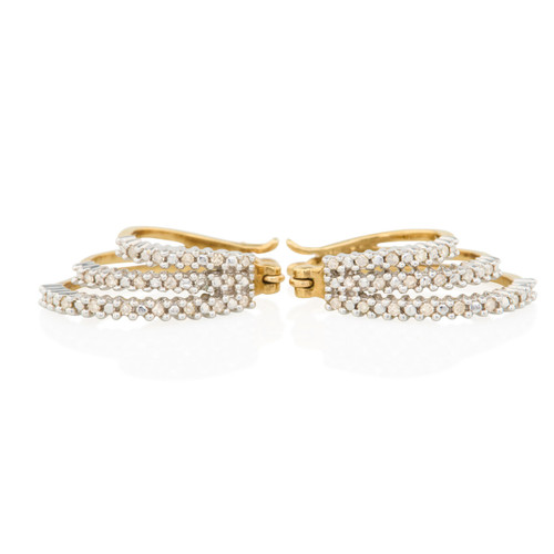 Second Hand 9ct Gold Diamond Triple Hoop Earrings - Main View