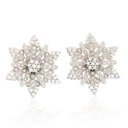 Second Hand 9ct White Gold Diamond Star / Snowflake Earrings - Main View