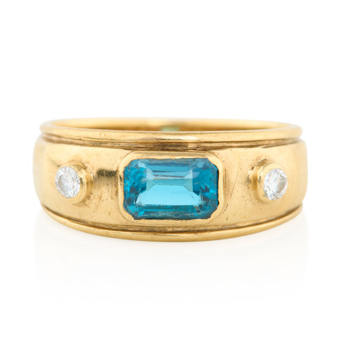 Second Hand 9ct Gold Blue Topaz and Diamond Band - Main View