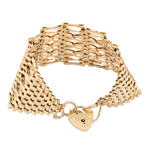 Vintage 9ct Gold 7 Bar Wide Gate Bracelet - Main View