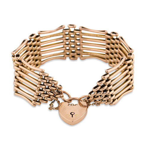 Antique 9ct Gold 7 Bar Wide Gate Bracelet - Main View