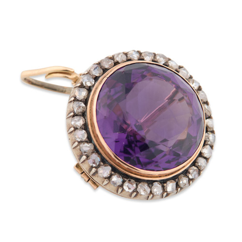 Antique 9ct Gold Amethyst Pendant / Brooch - Main View