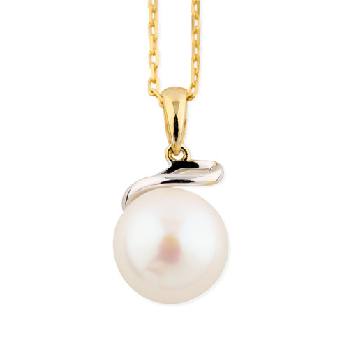 9ct Gold Cultured Pearl Swirl Pendant and Chain - Main View
