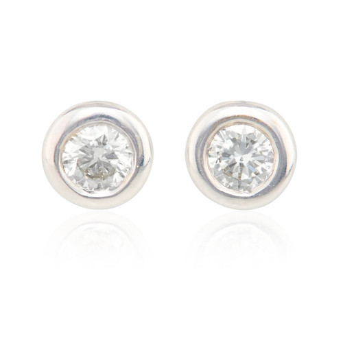 18ct White Gold Diamond Stud Earrings – 0.38ct - Rub Over Setting - Front View