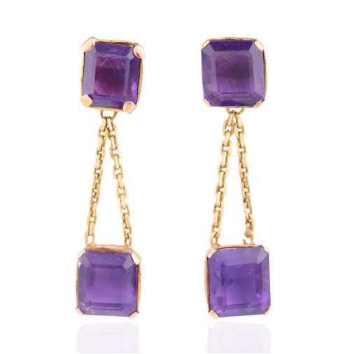 Second Hand 9ct Amethyst Drop Earrings - Main View