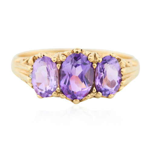 Second Hand 9ct Gold Amethyst Trilogy Ring - Main View