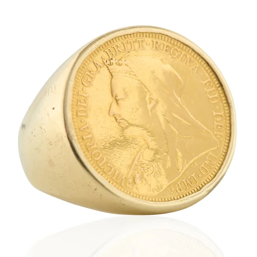 Vintage 9ct Gold 1896 Sovereign Ring - Main View