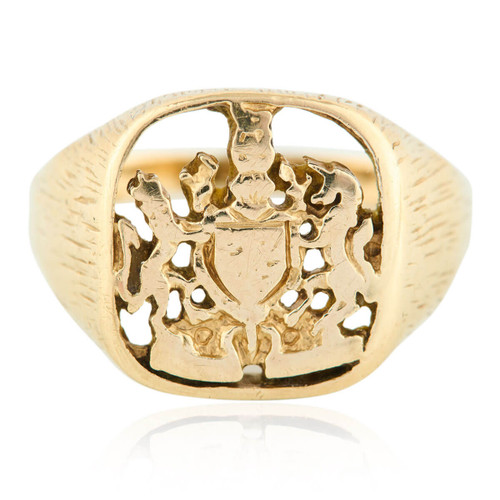 Second Hand 9ct Gold Royal Coat of Arms Ring - Front View