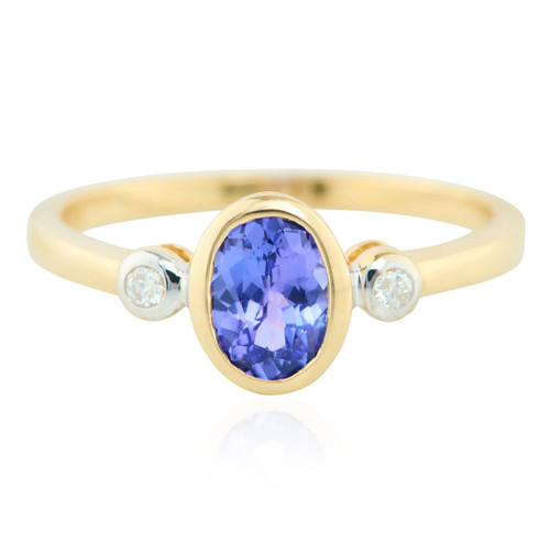9ct Gold Tanzanite and Diamond Trilogy Ring - Main View