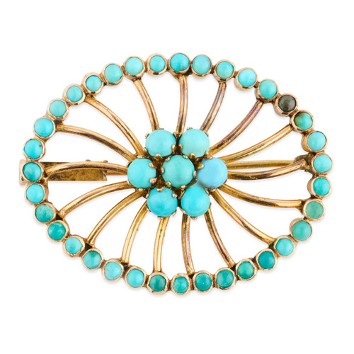 Antique 14ct Gold Turquoise Brooch - Main View