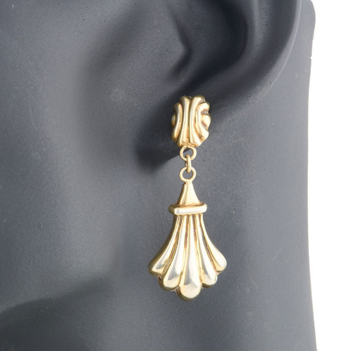 Second Hand 9ct Gold Fleur-de-Lys Drop Earrings - Worn View