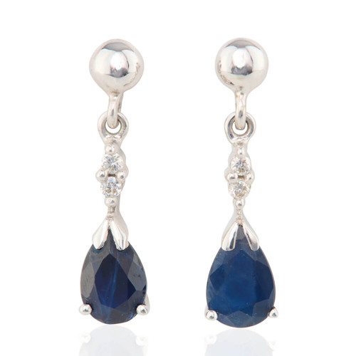 9ct White Gold Sapphire & Diamond Drop Earrings - Main View