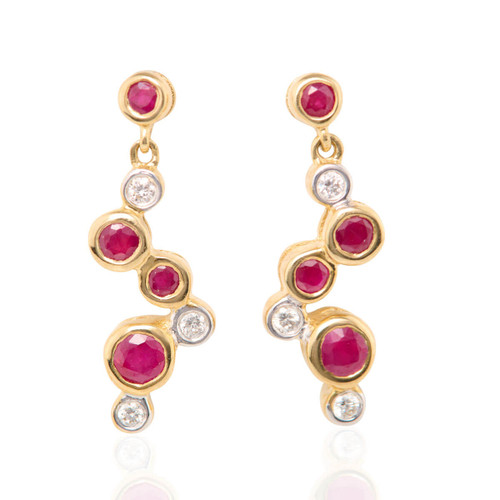 9ct Gold Ruby & Diamond Cascade Drop Earrings - Main View