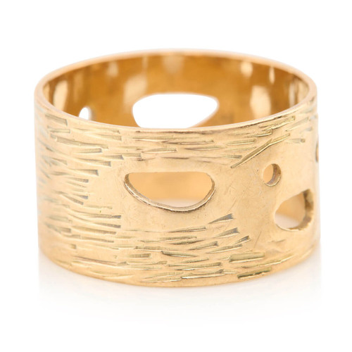 Vintage 9ct Gold Wide Barked Cut-Out Band 1968-1969 - Main View