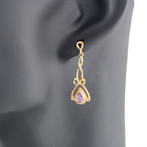 Second Hand 9ct Gold Amethyst Drop Earrings - Worn View