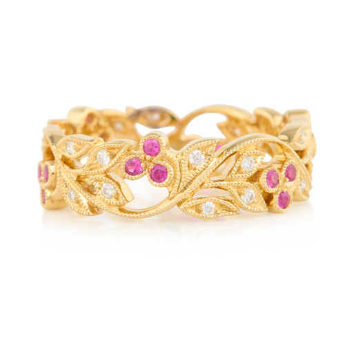 18ct Gold Ruby and Diamond Spring Blossom Band by Ungar & Ungar - Main View