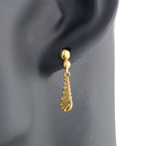 Second Hand 9ct Gold Spiral Drop Earrings - Worn View