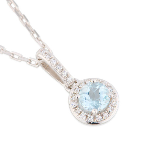 9ct White Gold Aquamarine and Diamond Cluster Pendant Necklace - Main View