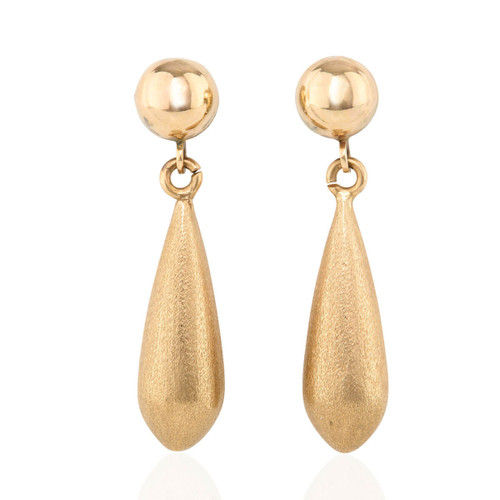 Second Hand 9ct Gold Textured Bomb Drop Earrings - Main View
