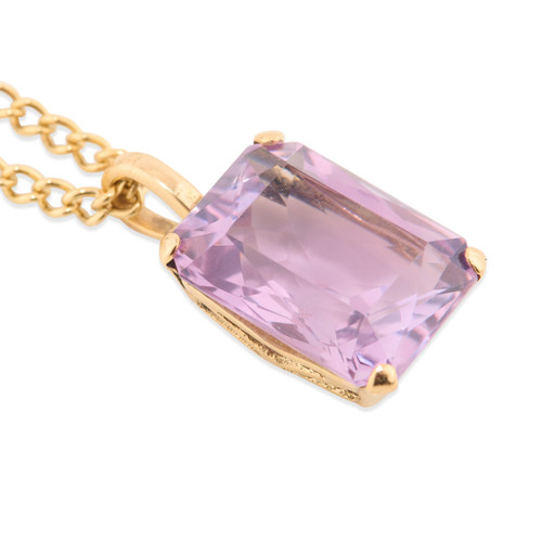 Second Hand 9ct Gold Amethyst Pendant with Chain - Main View