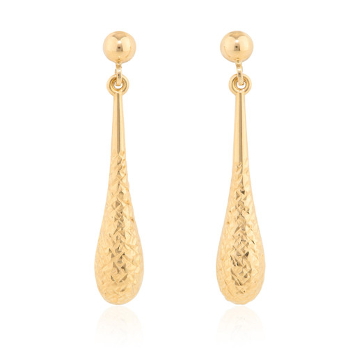 9ct Gold Diamond Cut Teardrop Earrings - Main View