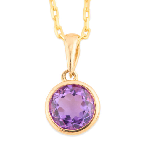 9ct Gold Single Stone Amethyst Pendant with Chain - Main View