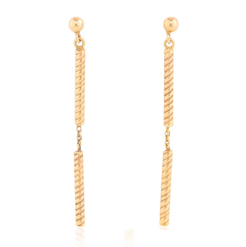 9ct Gold Double Cylinder Drop Earrings - Main View