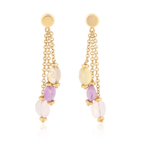 9ct Gold Amethyst Bead Drop Earrings - Main View