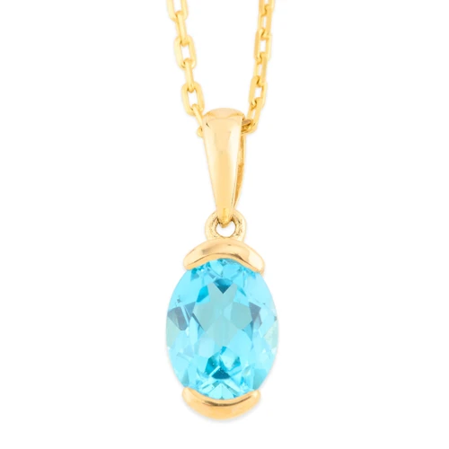 9ct Gold Blue Topaz Pendant with Chain - Main View