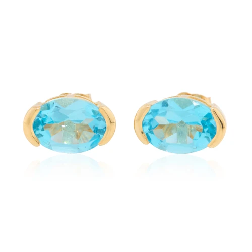 9ct Gold Blue Topaz Stud Earrings - Main View