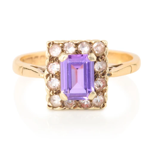 Vintage 9ct Gold Purple and White Paste Cluster Ring – 1966-1967 - Main View