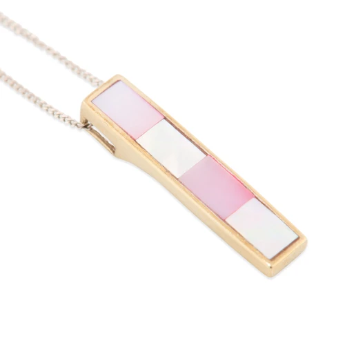 9ct White Gold Mother of Pearl Pendant with Chain - Front View