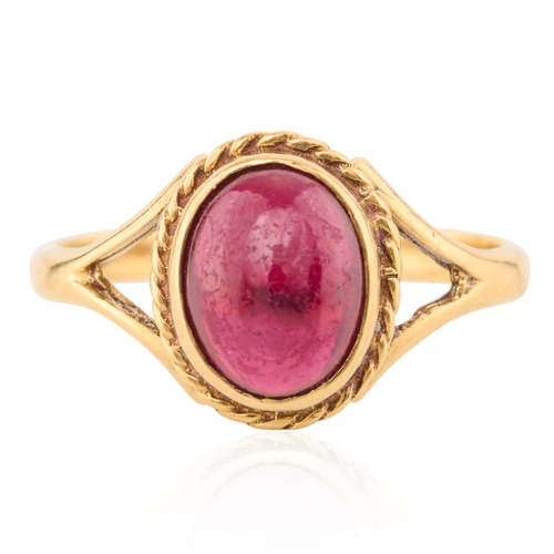 Vintage 9ct Gold Cabochon Garnet Dress Ring - Front View