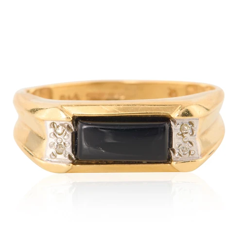 Second Hand Onyx and Diamond Elongated Signet Ring - Main View