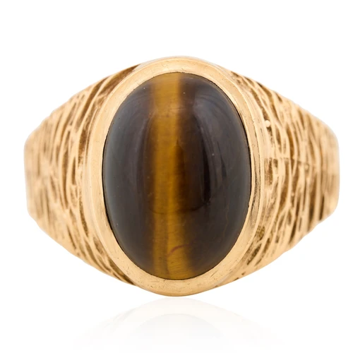 Vintage 9ct Gold Tigers Eye Signet Ring – 1973-1974 – Size T - Main View