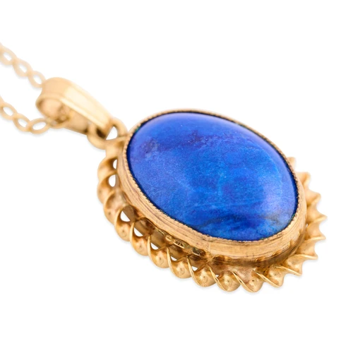 Second Hand 9ct Gold Lapis Lazuli Pendant and Chain - Main View