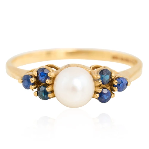 Second Hand 9ct Gold Pearl and Sapphire Dress Ring - Main View