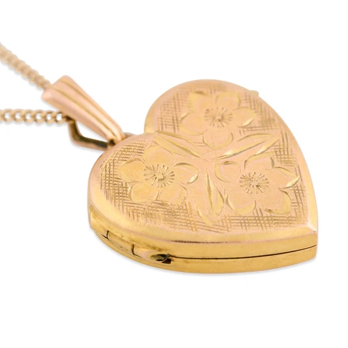 Second Hand 9ct Gold Heart Locket and Chain - Main View