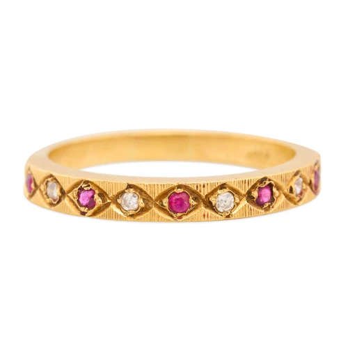 Vintage 18ct Gold Ruby & Diamond Eternity Ring – Bark Effect - Main View