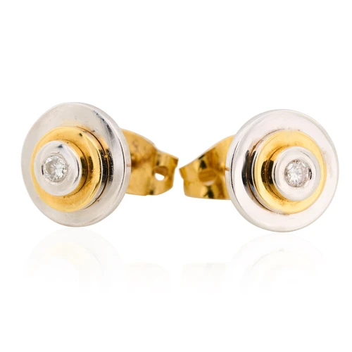 Second Hand 18ct 2 Colour Gold Diamond Disc Earrings - Main View