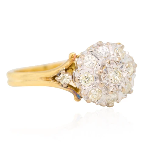 Vintage 18ct Gold Diamond Cluster Ring – High Setting - Main View