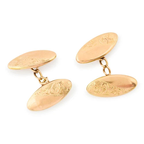 Antique 9ct Gold Oval Chain Cufflinks - Main View