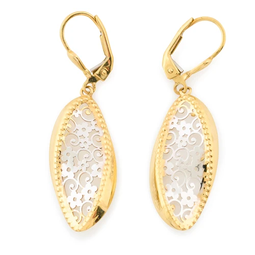 9ct 2 Colour Gold Filigree Drop Earrings - Main View