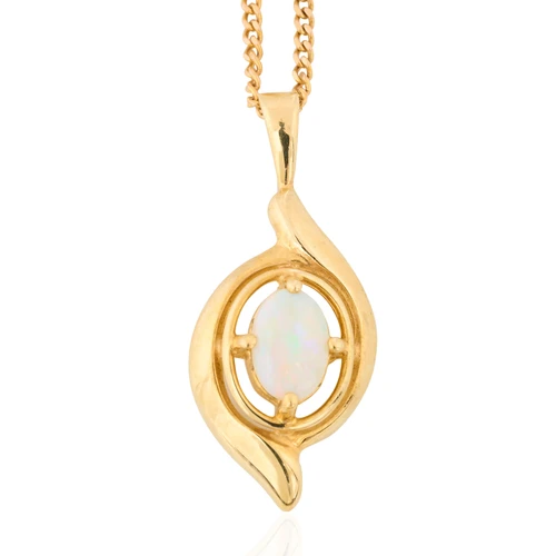 9ct Gold Opal Swirl Pendant and Chain - Main View