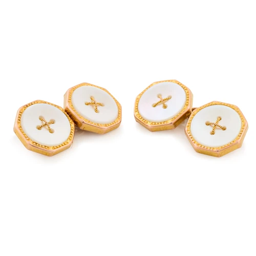 Antique 9ct Gold Mother of Pearl Chain Cufflinks - Main View