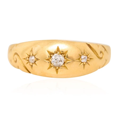 Antique 18ct Gold 3 Stone Diamond Gypsy Ring - Main View
