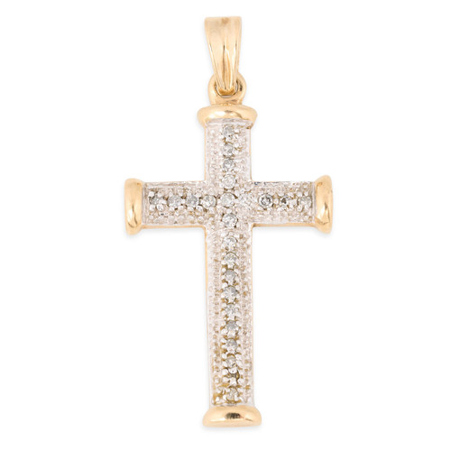 Second Hand 9ct Two Colour Gold Diamond Cross - Main View