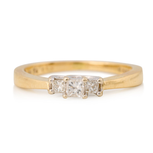 Second Hand 14ct Gold Princess Diamond Trilogy Ring - Main View