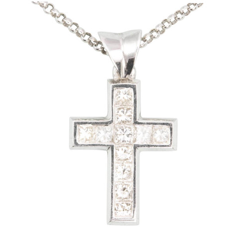 Second Hand 18ct White Gold Diamond Cross and Chain
