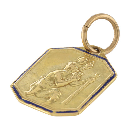 18K small solid Saint Christopher medal pendant - 18 ct yellow gold